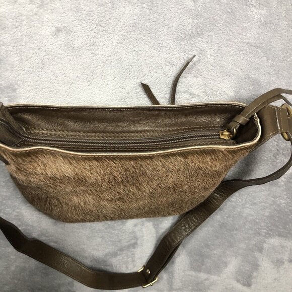 Maurizio Taiuti Genuine Leather Hand Bag Brown Cowhide Hair Cross Body Italian - Picture 9 of 11